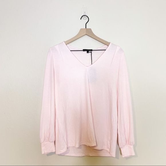 NWT Gibsonlook Lotus Pink Fleece Long Blouson Sleeve V Neck Top Medium - Picture 3 of 11